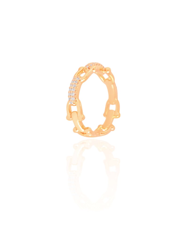 Anel Elos U Cravejado Cristal Tamanho 18 Banhado a Ouro 18K
