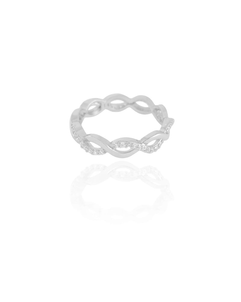 Anel Entrelaçado Cravejado Cristal Tamanho 18 Ródio Branco