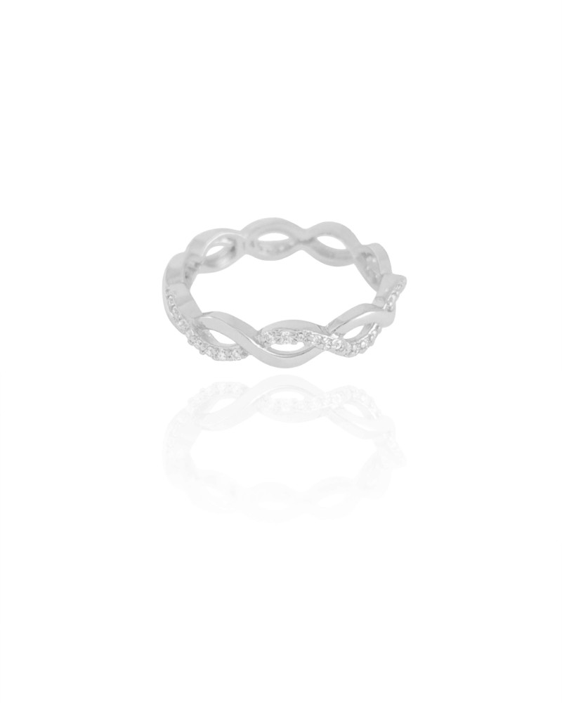Anel Entrelaçado Cravejado Cristal Tamanho 20 Ródio Branco