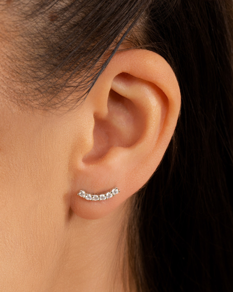 Ear Cuff Cravejado Cristal 1.3 cm Ródio Branco