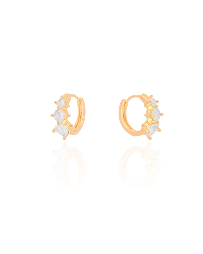 Brinco Argola Click Pontos de Luz Cristal 1.4 cm Banhado a Ouro 18K