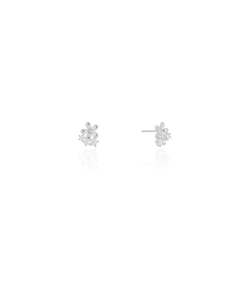 Brinco Flor Pontos de Luz Cristal 7 mm Ródio Branco
