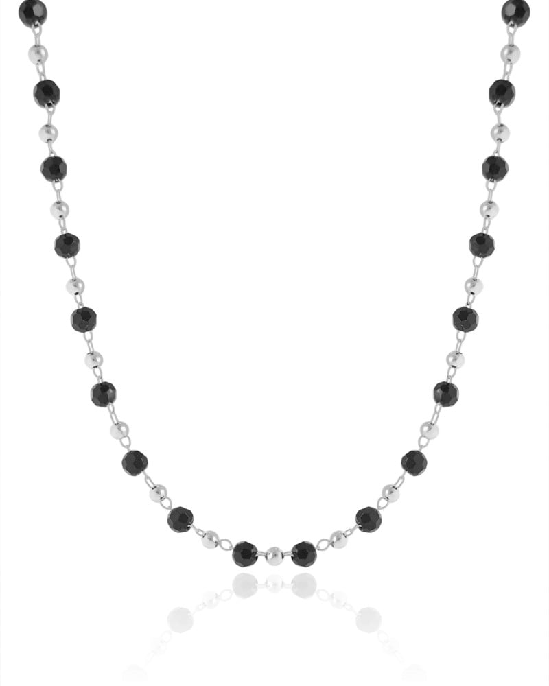 Choker Bolas Geométricas Pretas e Lisas Douradas Ródio Branco
