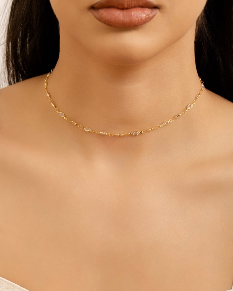 Choker Navetes Cristal Banhado a Ouro 18K