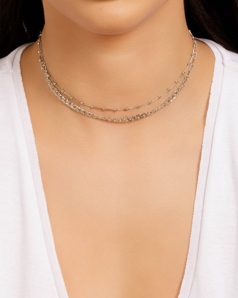 Choker Dupla Elos Bolinhas Lisas Ródio Branco