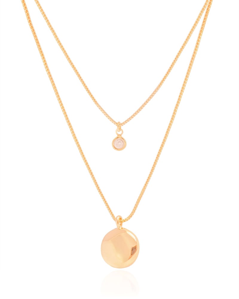 Gargantilha Dupla Redondo Ponto de Luz Cristal Banhado a Ouro 18K - 45/50 cm