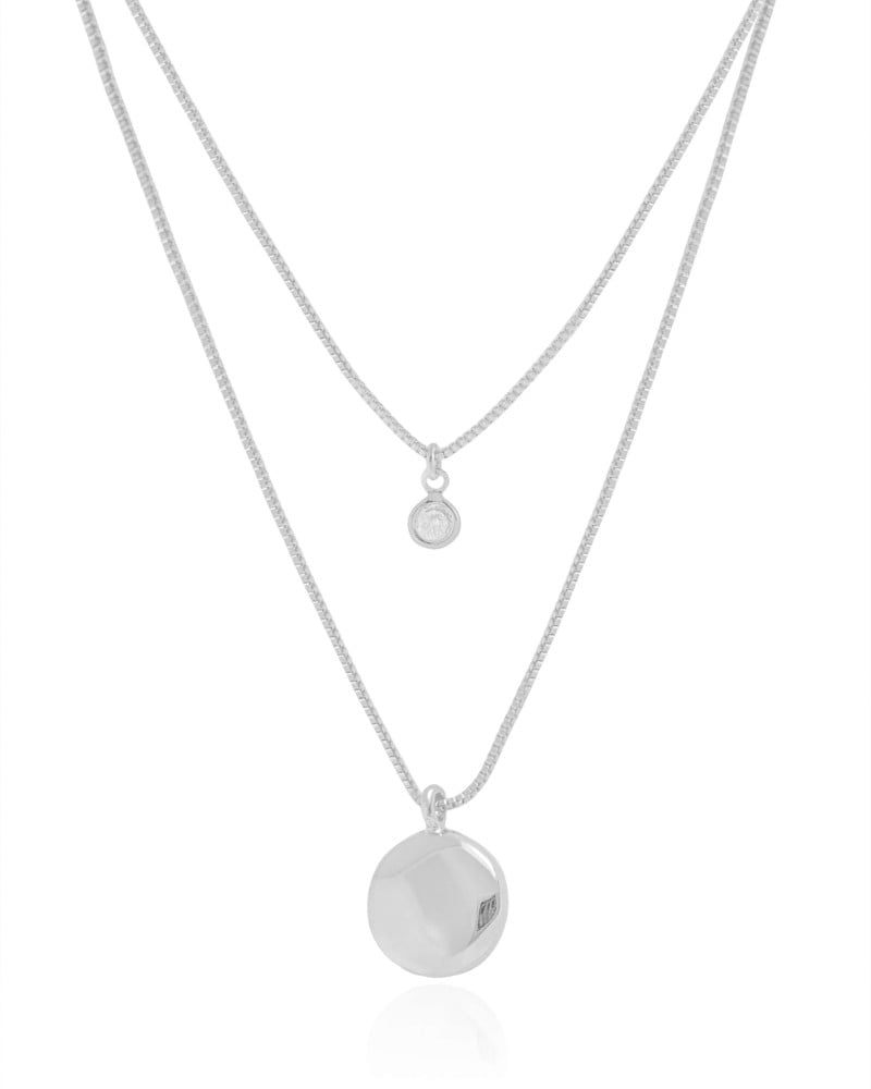 Gargantilha Dupla Redondo Ponto de Luz Cristal Ródio Branco - 45/50 cm