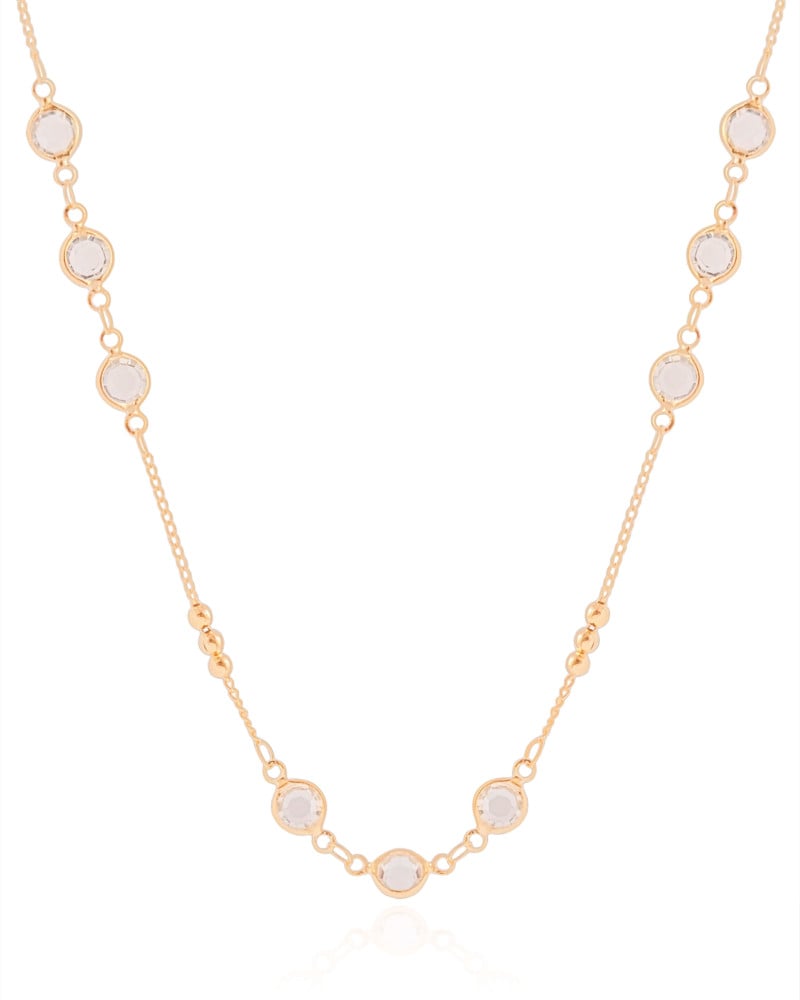 Gargantilha Longa Pontos de Luz Cristal Bolinhas Lisas Banhado a Ouro 18K - 80 cm