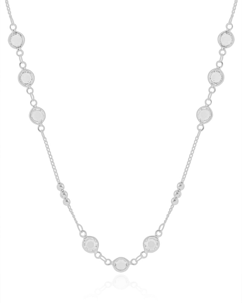 Gargantilha Longa Pontos de Luz Cristal Bolinhas Lisas Ródio Branco - 80 cm