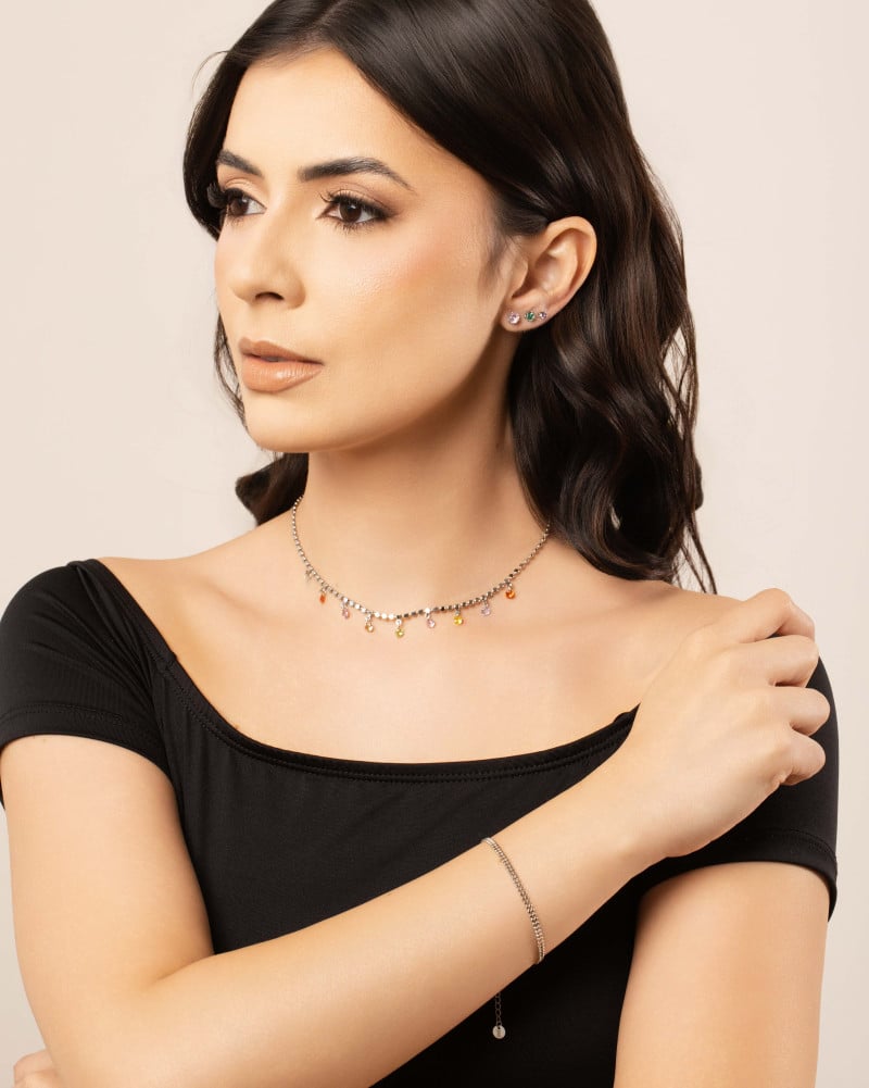 Pulseira Plaquinhas Duplas Ródio Branco
