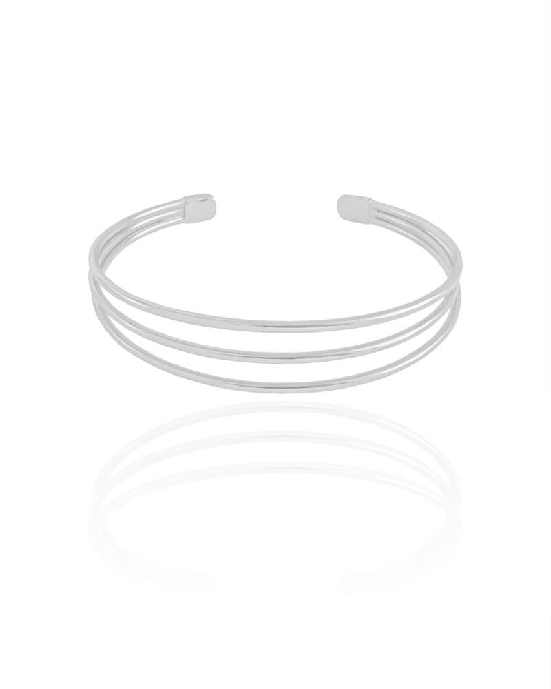 Bracelete Três Fios Ródio Branco