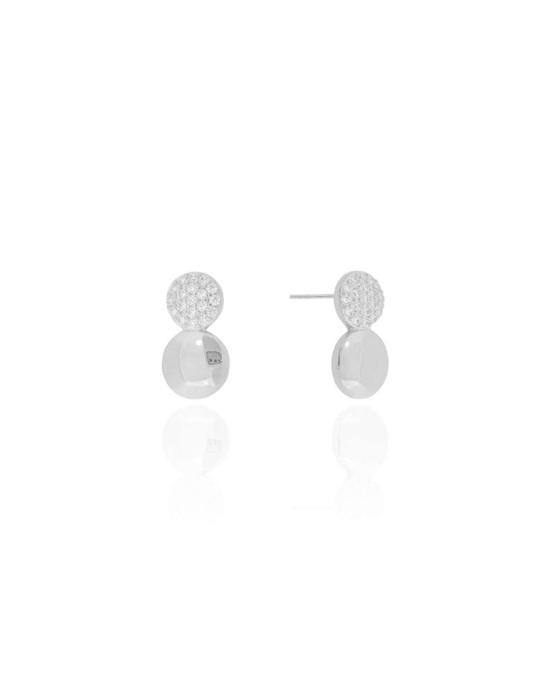 Brinco Redondo Duplo Liso Cravejado Cristal 1.5 cm Ródio Branco