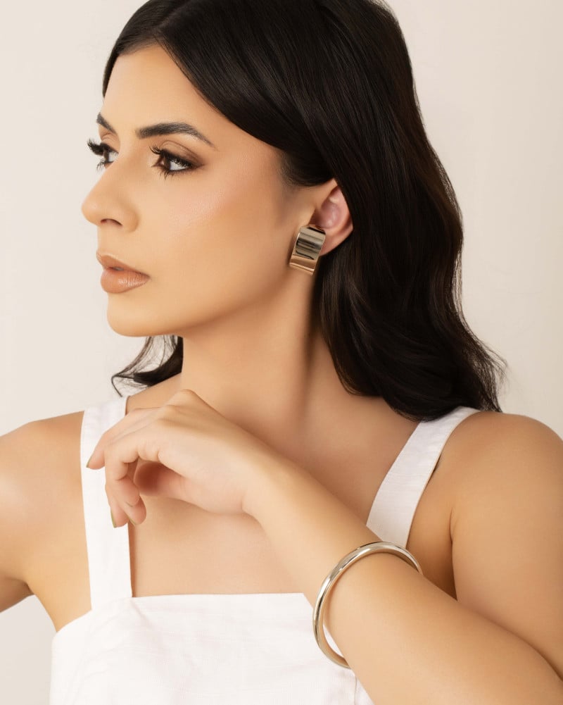 Ear Hook Liso 3.2 cm Flat Ródio Branco