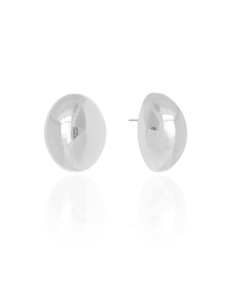 Brinco Oval Liso 2.5 cm Ródio Branco