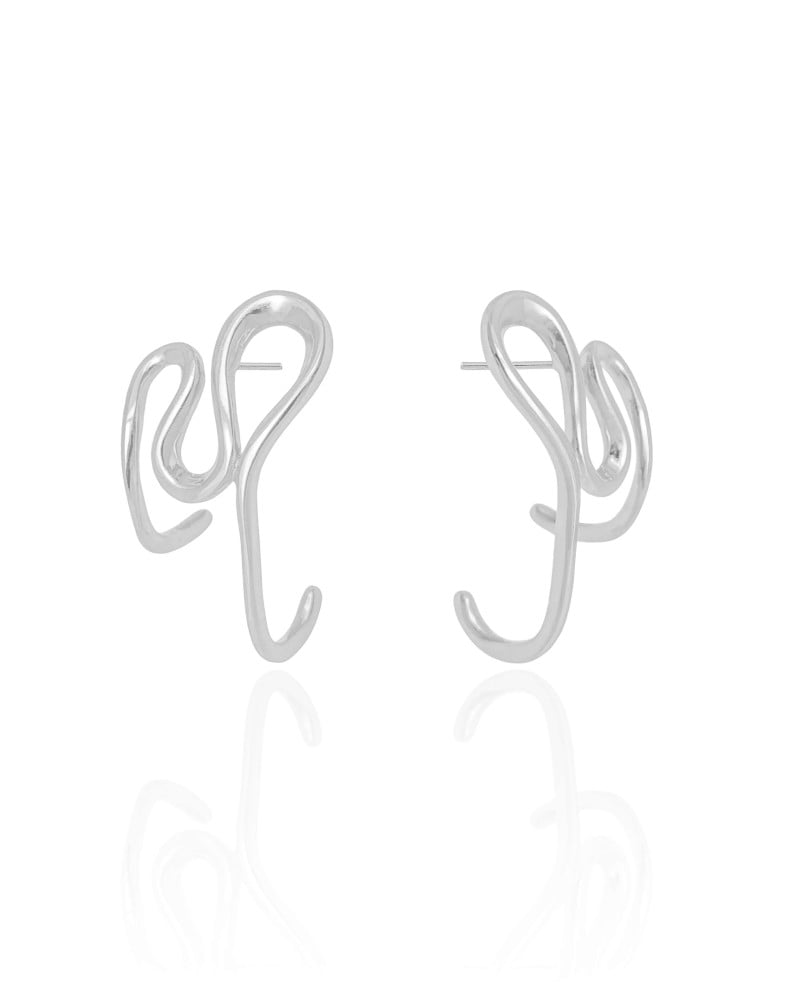 Brinco Fio Torcido Orgânico 3.2 cm Ródio Branco