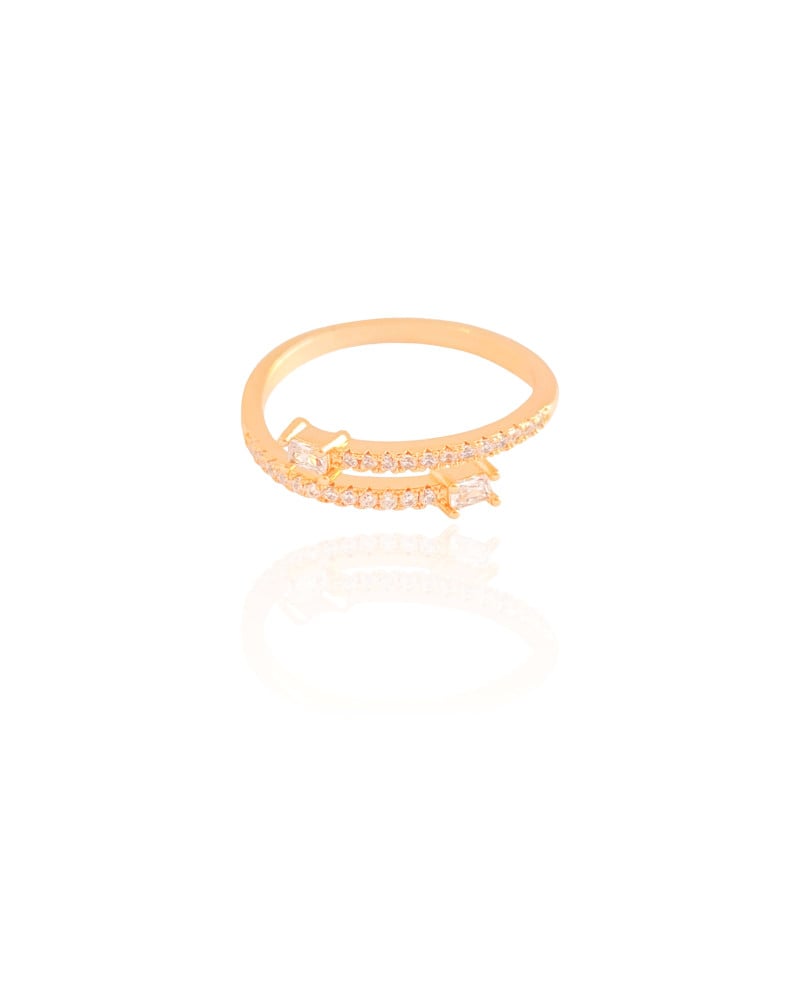 Anel Ajustável Baguete Cravejado Cristal Tamanho G Banhado a Ouro 18K
