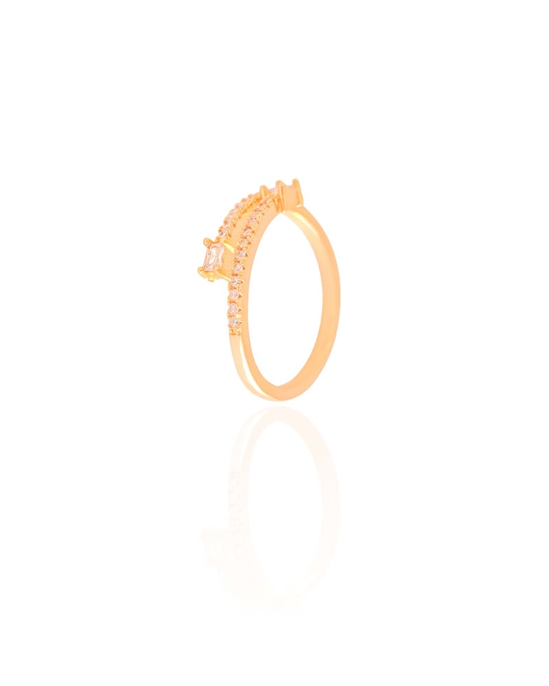 Anel Ajustável Baguete Cravejado Cristal Tamanho G Banhado a Ouro 18K