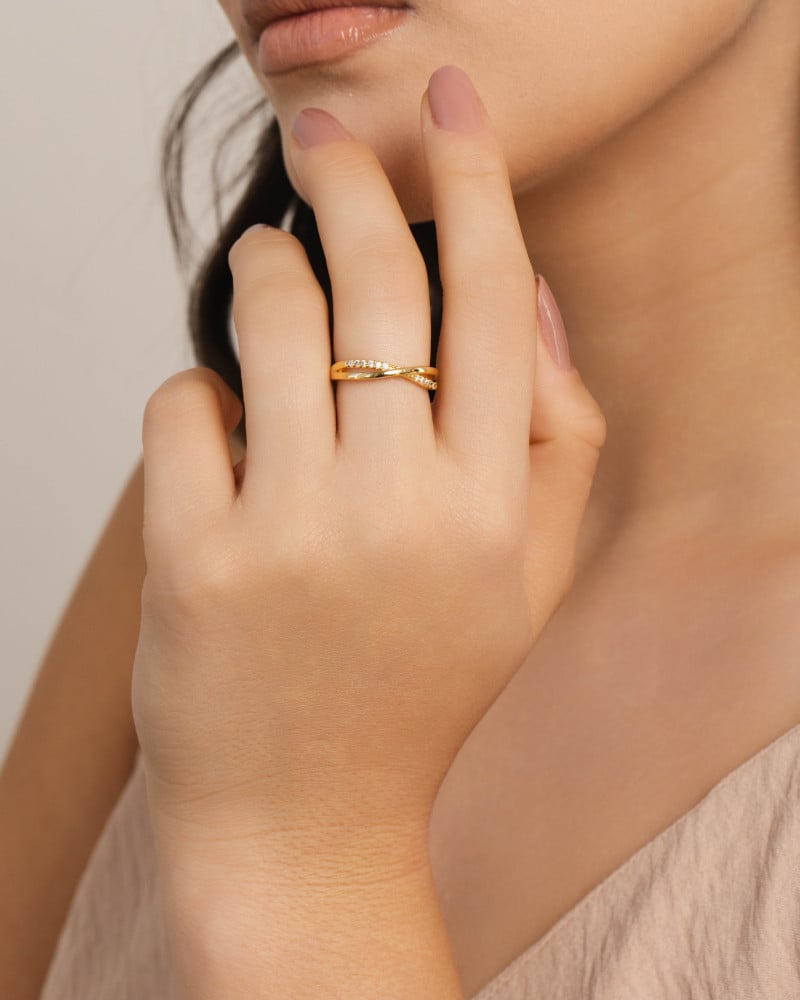Anel X Cravejado Cristal Tamanho 17 Banhado a Ouro 18K