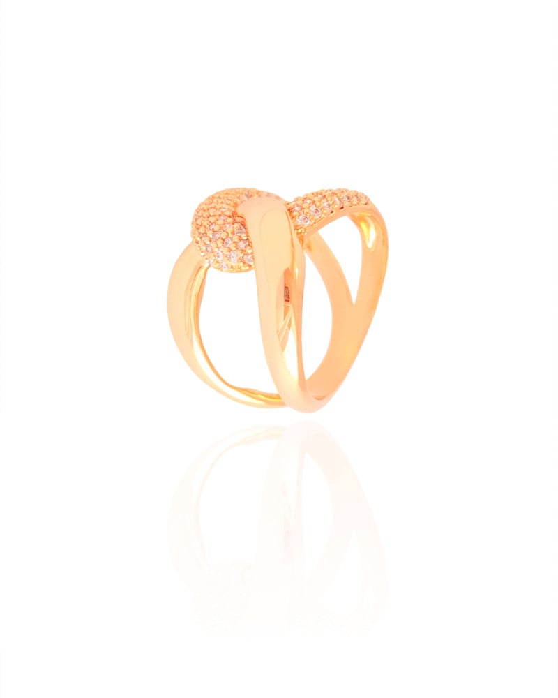 Anel Entrelaçado Cravejado Cristal Tamanho 14 Banhado a Ouro 18K