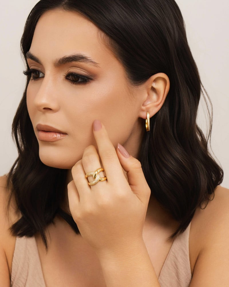 Anel Entrelaçado Cravejado Cristal Tamanho 18 Banhado a Ouro 18K