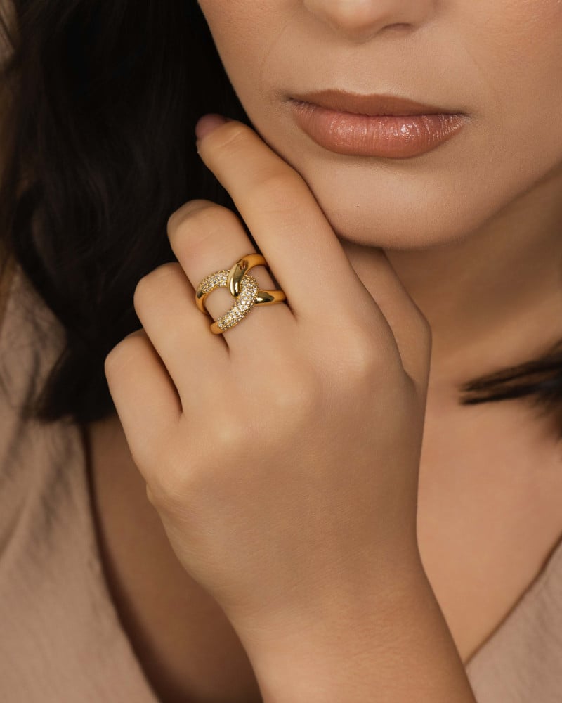 Anel Entrelaçado Cravejado Cristal Tamanho 18 Banhado a Ouro 18K