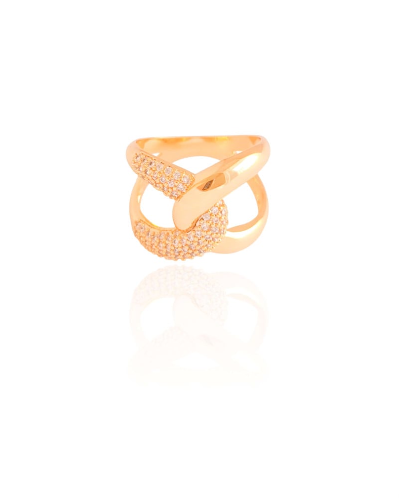 Anel Entrelaçado Cravejado Cristal Tamanho 18 Banhado a Ouro 18K