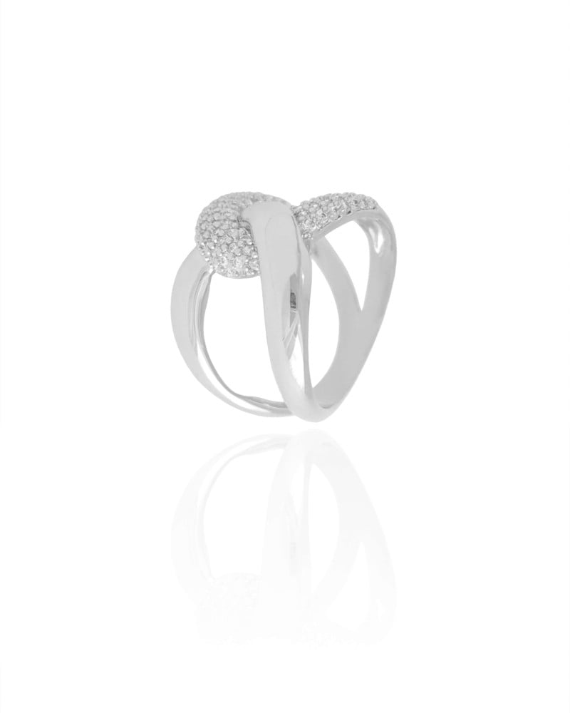 Anel Entrelaçado Cravejado Cristal Tamanho 18 Ródio Branco