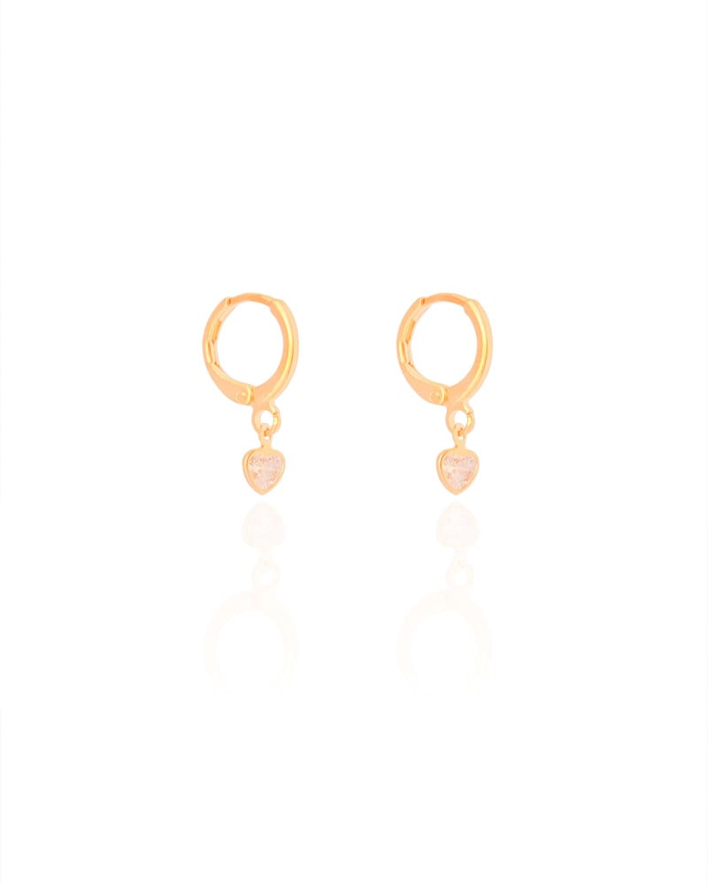 Brinco Argola Click Coração Cristal 2.0 cm Banhado a Ouro 18K