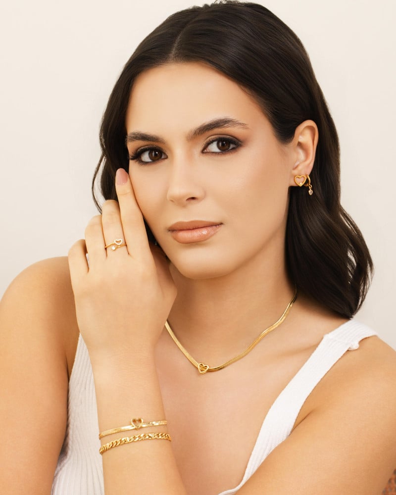 Brinco Argola Click Coração Cristal 2.0 cm Banhado a Ouro 18K