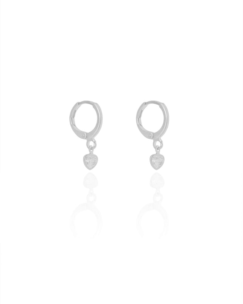 Brinco Argola Click Coração Cristal 2.0 cm Ródio Branco
