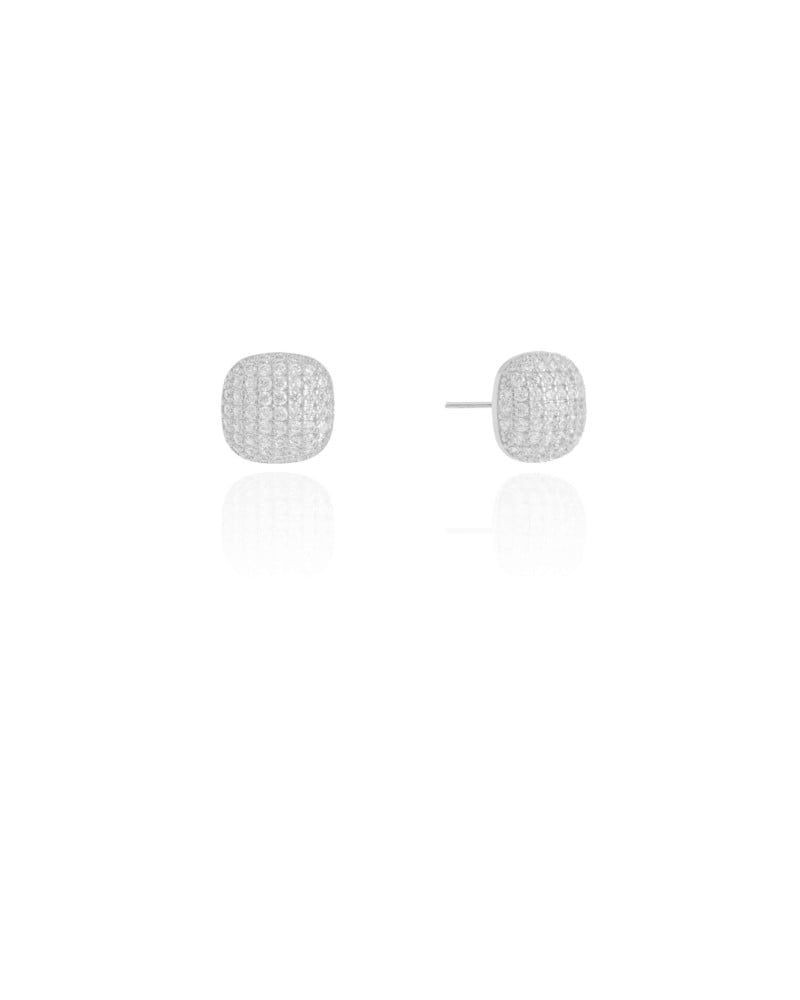 Brinco Quadrado Cravejado Cristal 1.0 cm Ródio Branco