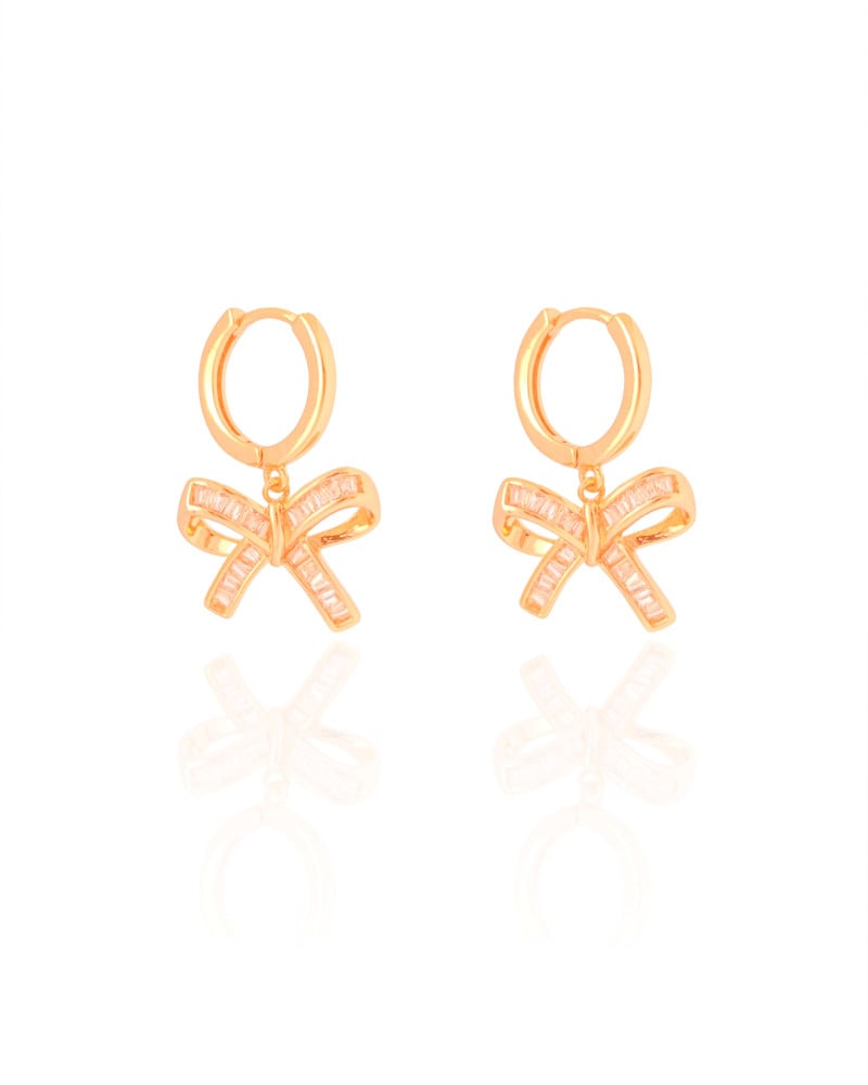 Brinco Argola Click Laço Baguetes Cristal 2.6 cm Banhado a Ouro 18K