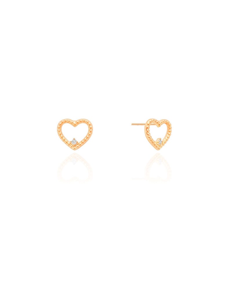 Brinco Coração Ponto de Luz Cristal 1.0 cm Banhado a Ouro 18K