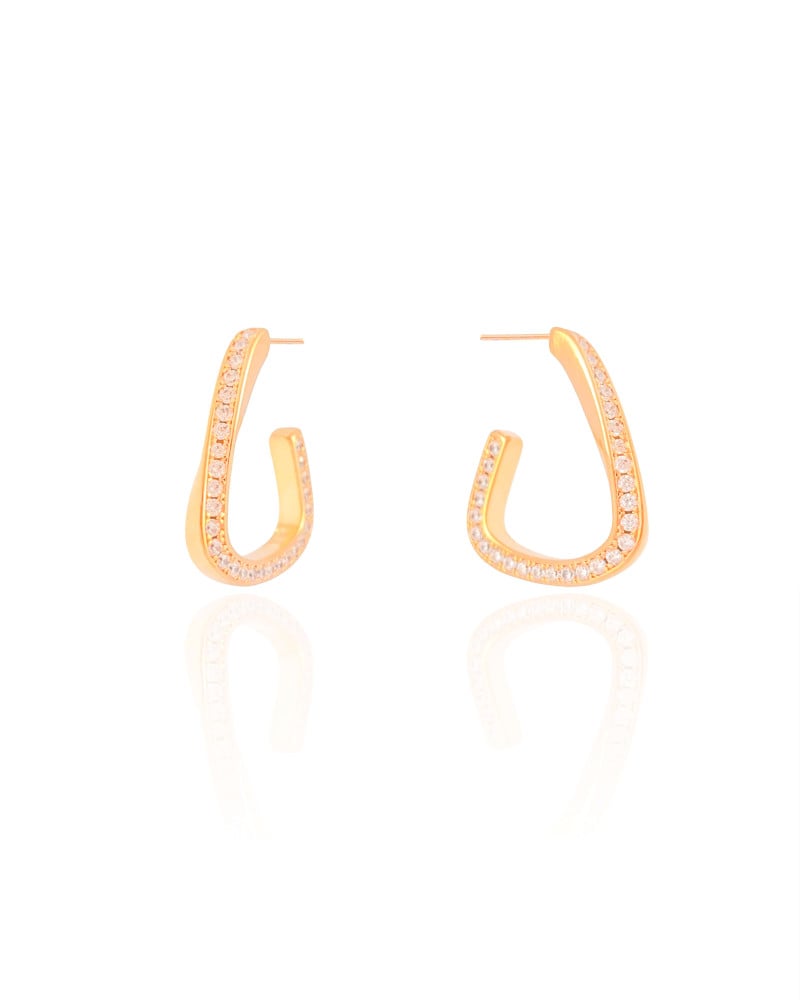 Brinco Argola Torcida Cravejada Cristal 2.3 cm Banhado a Ouro 18K