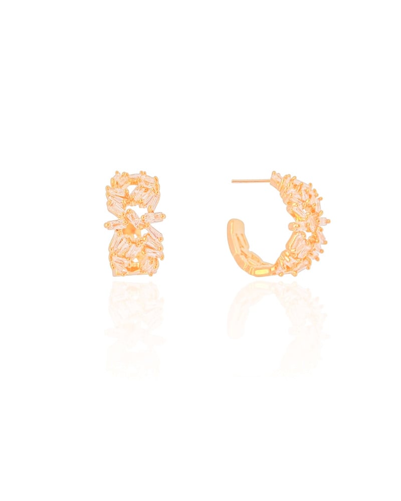 Brinco Argola Baguetes Cristal 1.9 cm Banhado a Ouro 18K