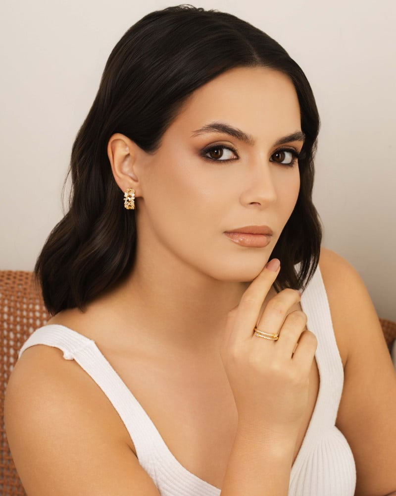 Brinco Argola Baguetes Cristal 1.9 cm Banhado a Ouro 18K