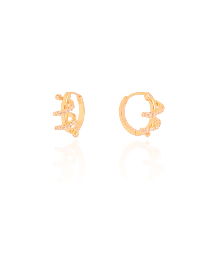 Brinco Argola Click Espiral Cravejado Cristal 1.4 cm Banhado a Ouro 18K