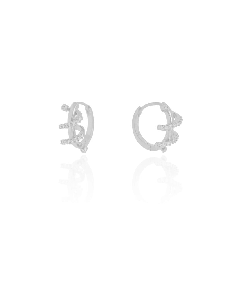 Brinco Argola Click Espiral Cravejado Cristal 1.4 cm Ródio Branco