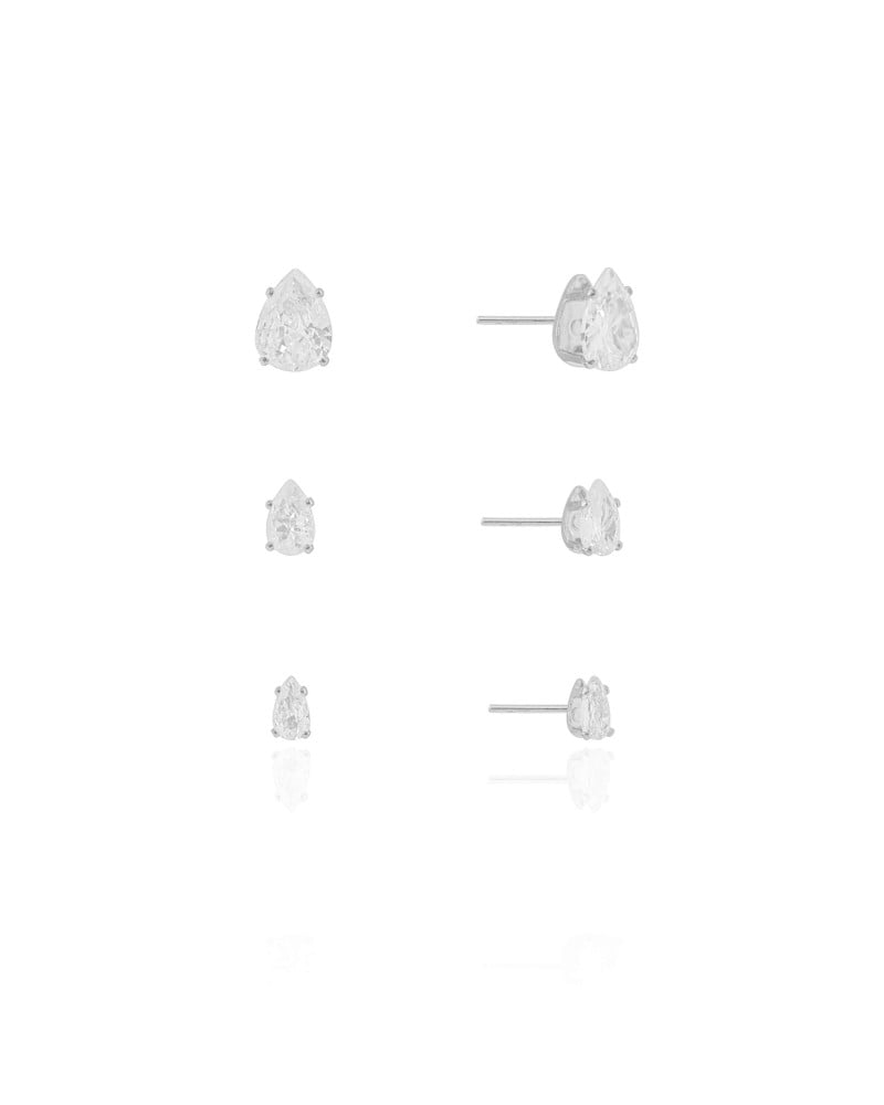 Trio Gotas Cristal Ródio Branco