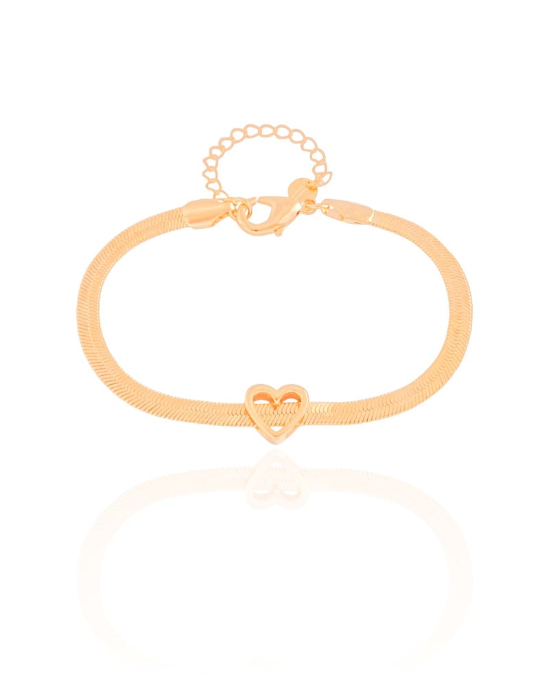 Pulseira Malha Fita Coração Banhado a Ouro 18K