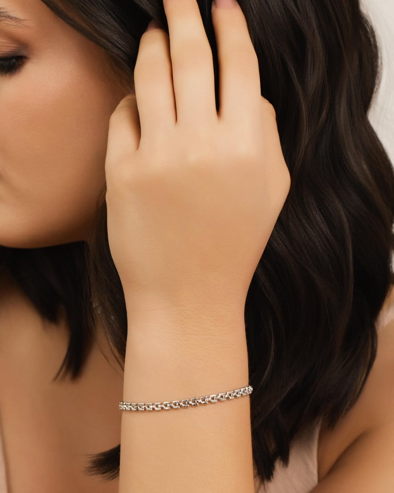 Pulseira Elos Duplos Quadrados 4 mm Ródio Branco