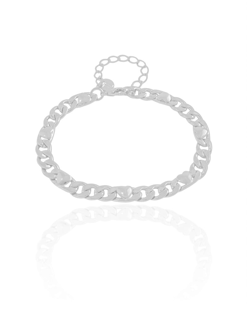 Pulseira Grumet Corações Lisos Ródio Branco