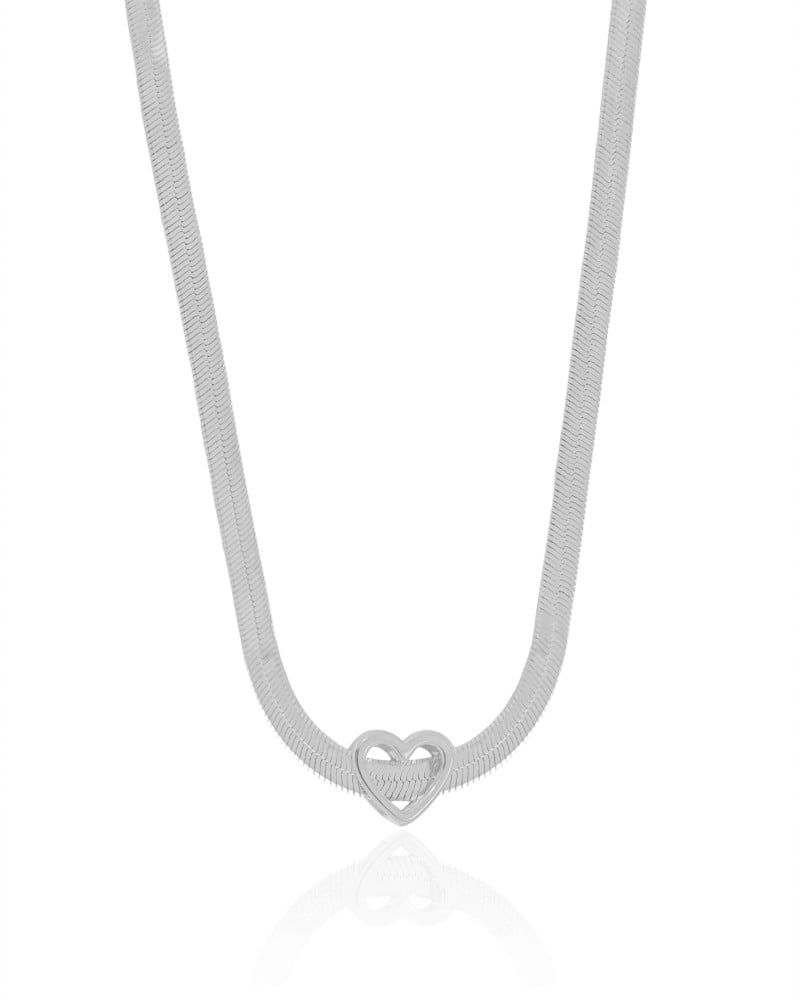 Choker Malha Fita Coração Ródio Branco
