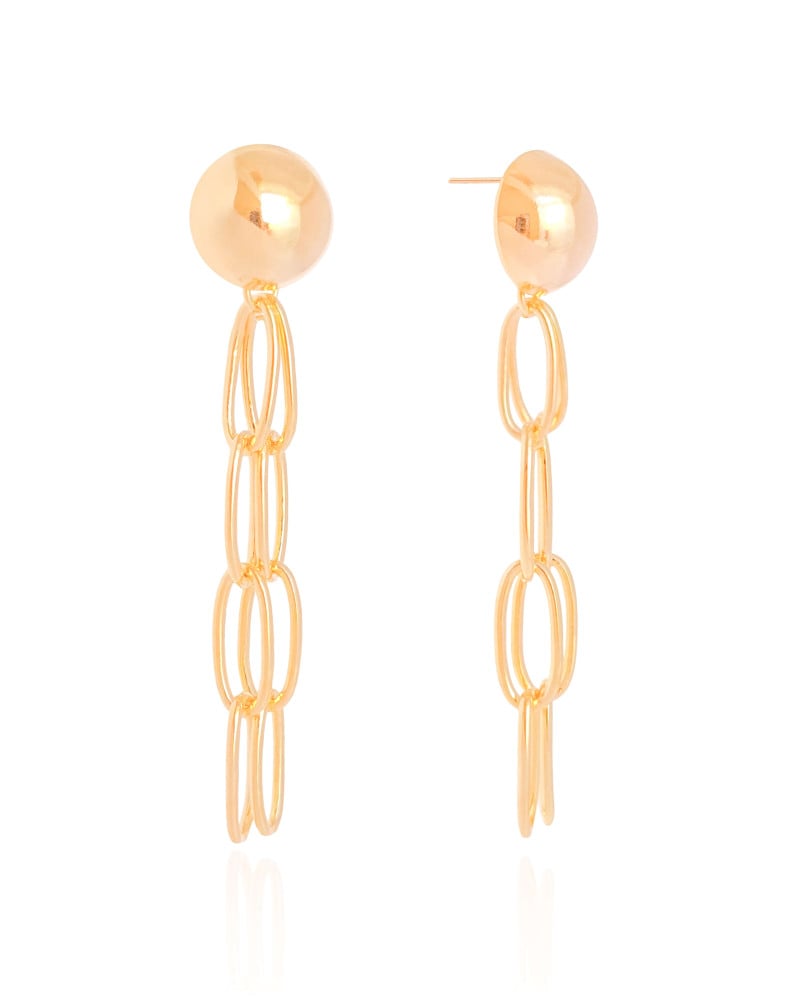 Brinco Meia Bola Franja Elos 6.3 cm Banhado a Ouro 18K