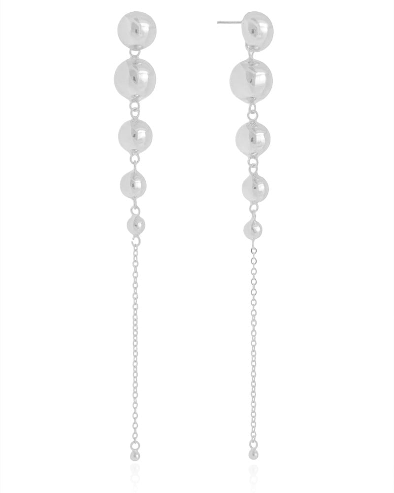 Brinco Pêndulo Bolas Lisas 11.8 cm Ródio Branco