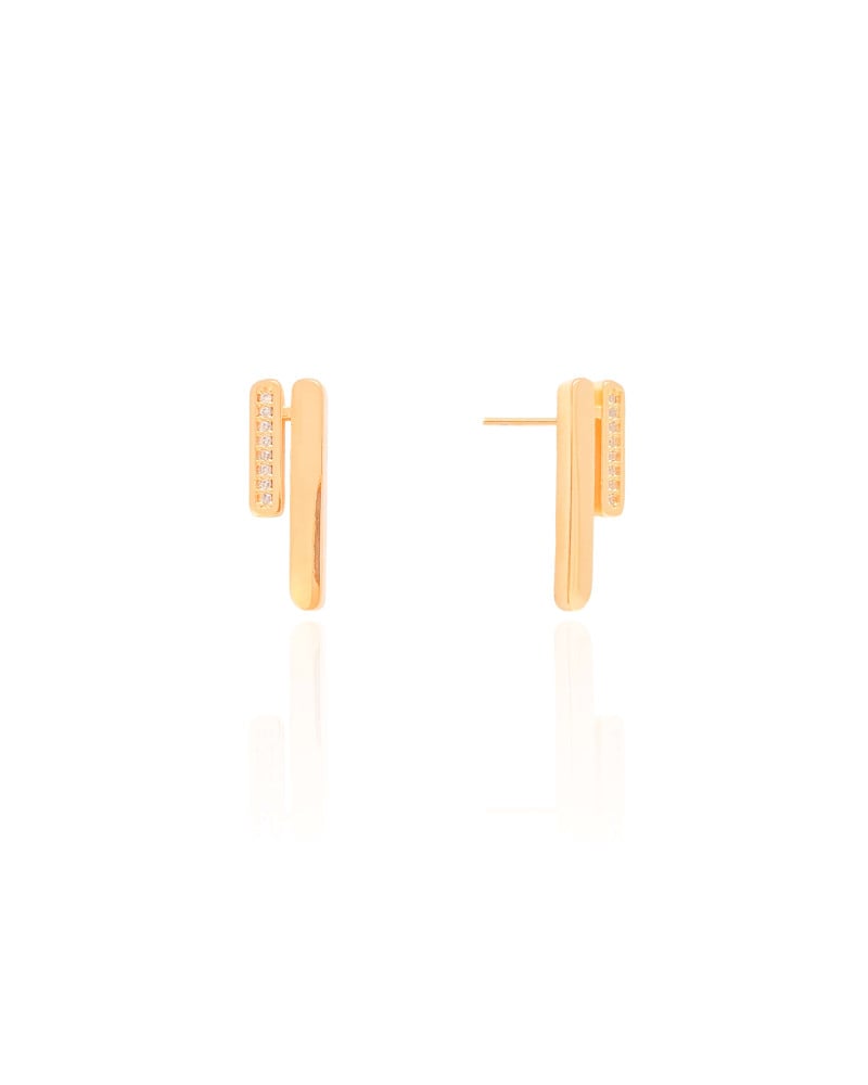 Brinco Palito Duplo Cravejado Cristal 1.9 cm Banhado a Ouro 18K