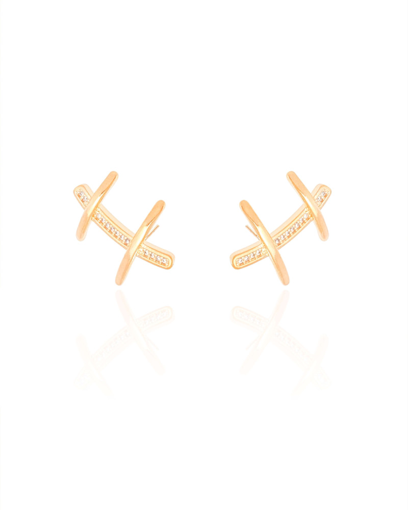Ear Cuff Palitos Cravejado Cristal 2.3 cm Banhado a Ouro 18K