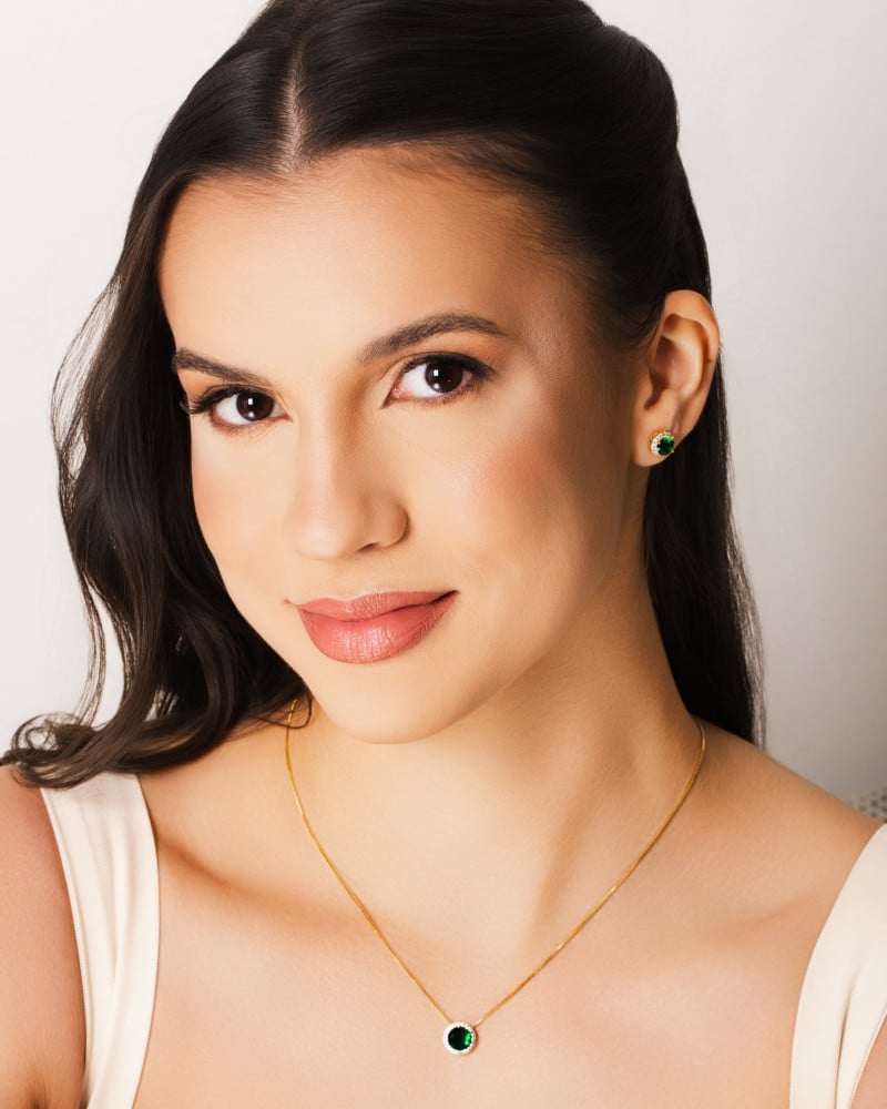 Conjunto Ponto de Luz Esmeralda Cravejado Cristal Banhado a Ouro 18K