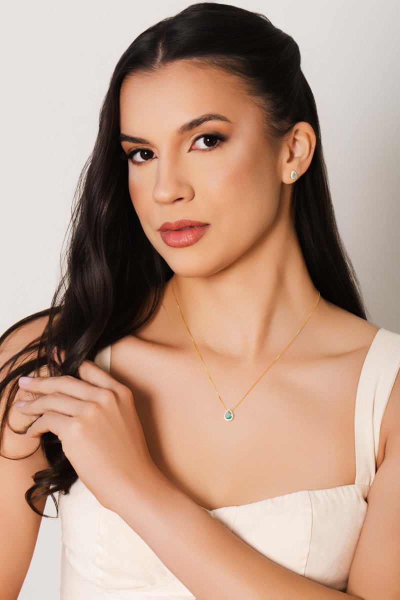 Conjunto Gota Turmalina Cravejado Cristal Banhado a Ouro 18K