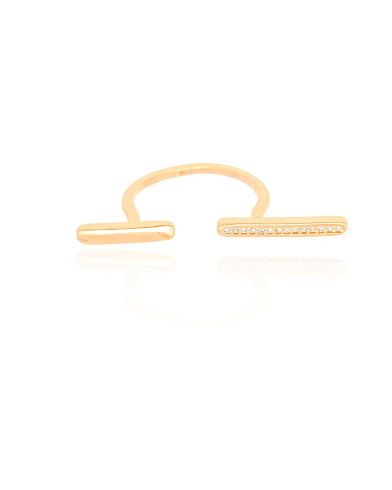 Anel Ajustável Palitos Cravejado Cristal Tamanho M Banhado a Ouro 18K